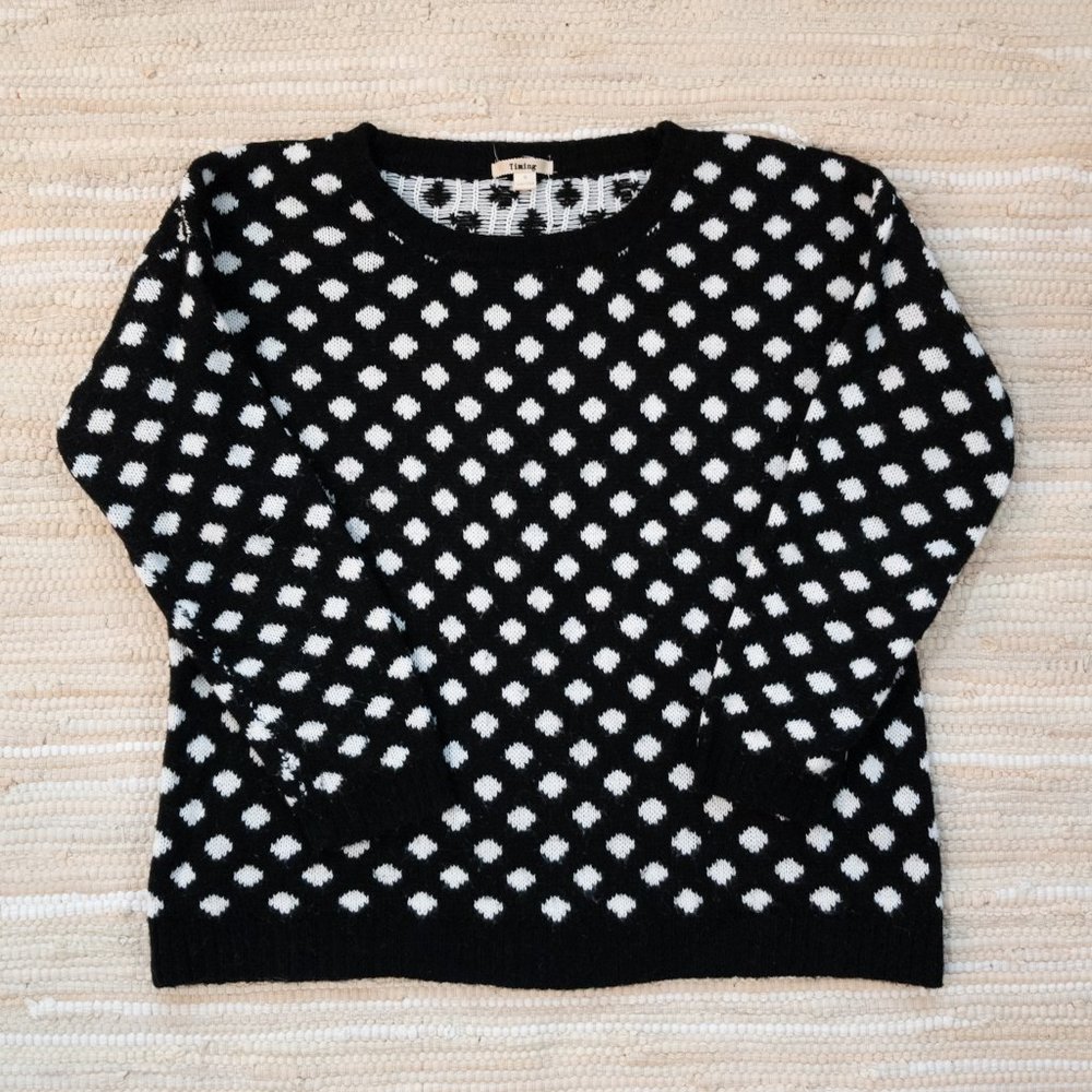 Black and White Polka Dot Cozy Knit Crewneck Sweater in Size S